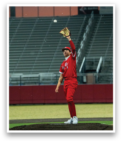 A baseball player in a red uniform is throwing a ball. AI generated content