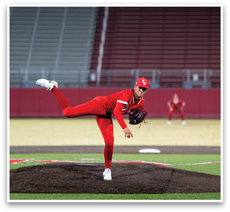 A baseball player in a red uniform is pitching a ball on a field. AI generated content