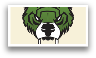 A green and white tiger with its mouth open, showing its teeth. AI generated content
