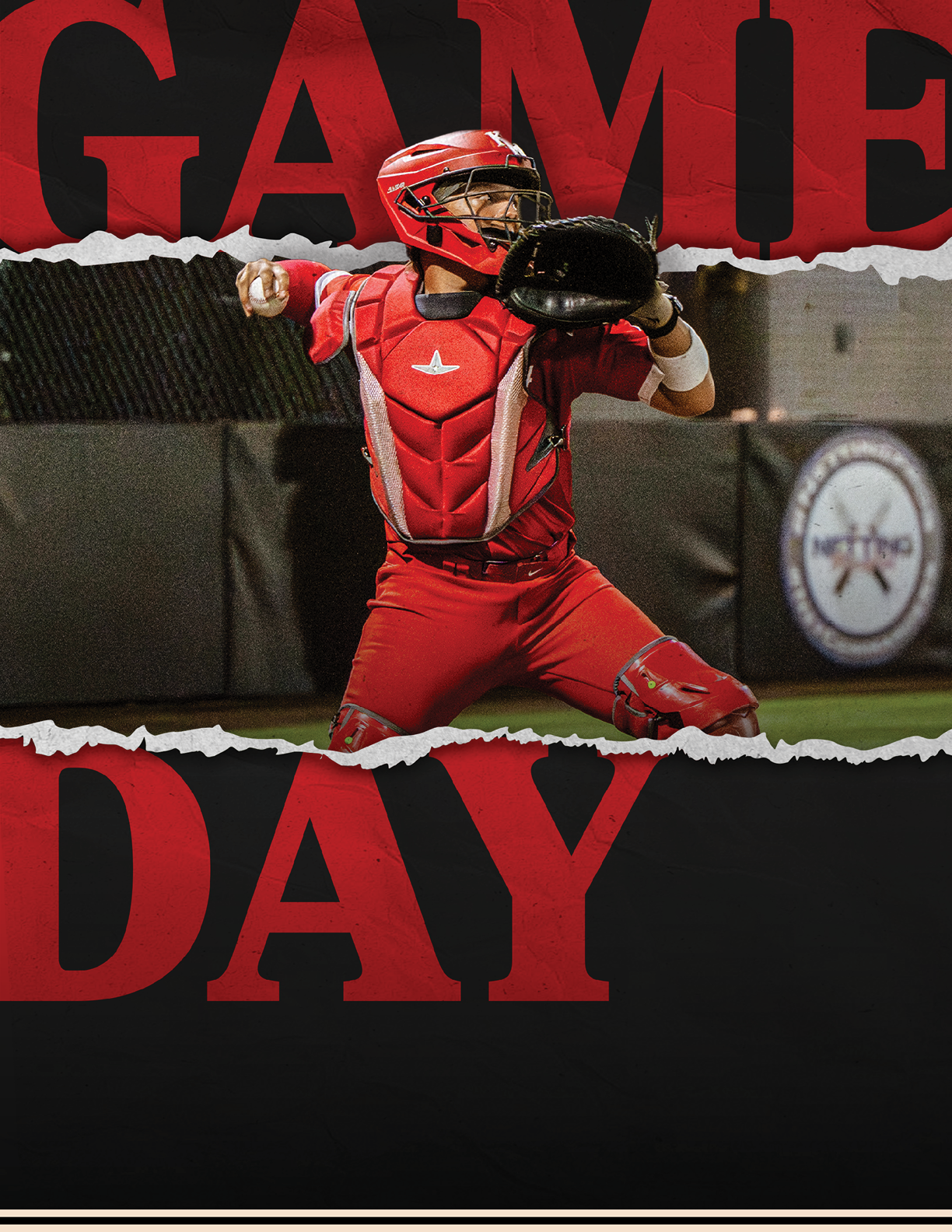A baseball player in a red uniform is holding a baseball glove. AI generated content