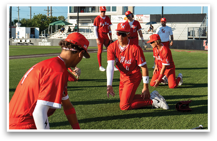 A group of baseball players are on a field, some of them kneeling down. AI generated content