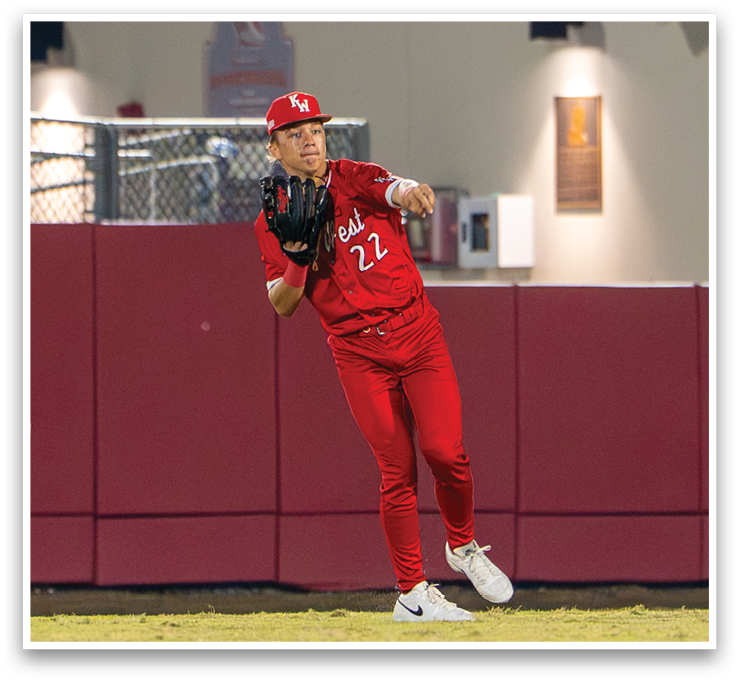 A baseball player wearing a red uniform is throwing a ball. AI generated content