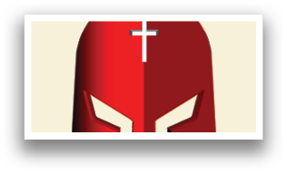 A red and black image of a helmet with a cross on it. AI generated content