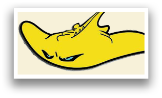 A yellow cartoon character with a long tail and a face. AI generated content