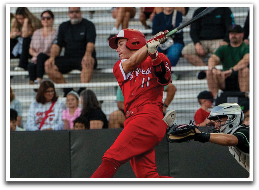 A baseball player in a red uniform is swinging a bat, with a crowd of people watching. AI generated content