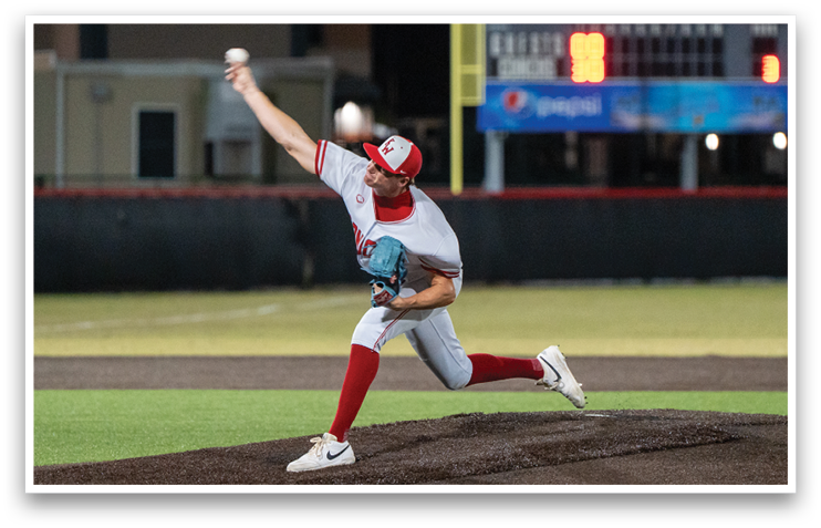 A baseball player in a red and white uniform is pitching a ball on a field. AI generated content