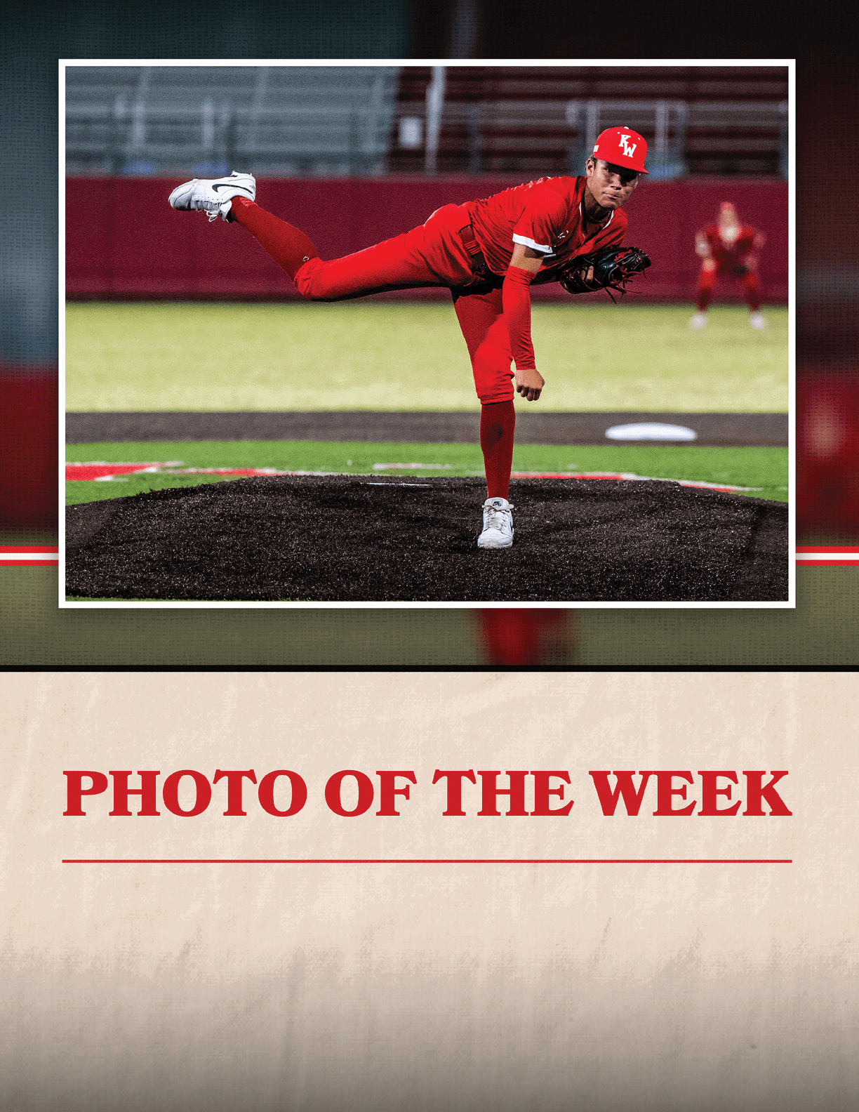 A baseball player in a red uniform is pitching a ball. AI generated content