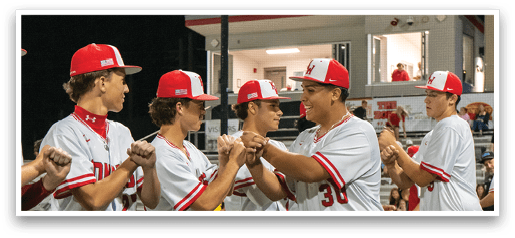 A group of baseball players wearing red and white uniforms are shaking hands with each other. AI generated content