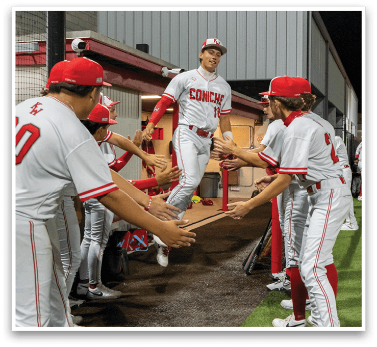 A group of baseball players are congratulating a player who is jumping in the air. AI generated content