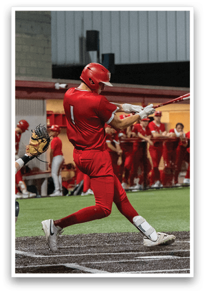 A baseball player in a red uniform is swinging a bat at a ball. AI generated content