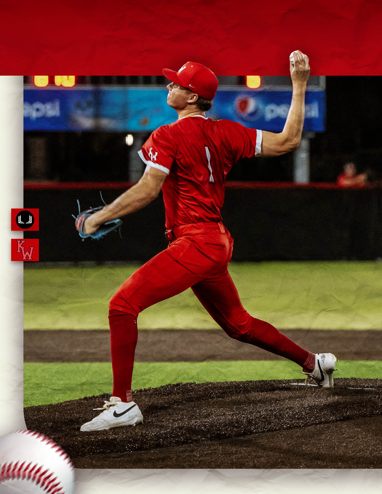 A baseball player in a red jersey is pitching a ball. AI generated content