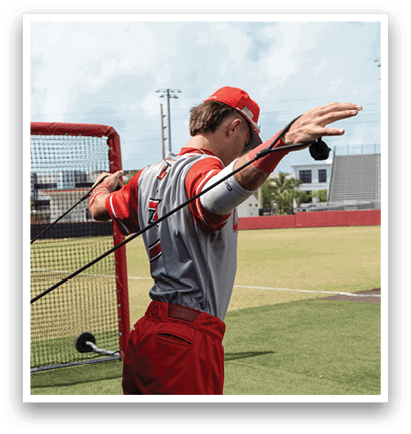 A man wearing a baseball uniform is swinging a bat on a field. AI generated content