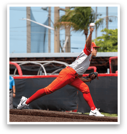 A baseball player in a red uniform is throwing a ball. AI generated content