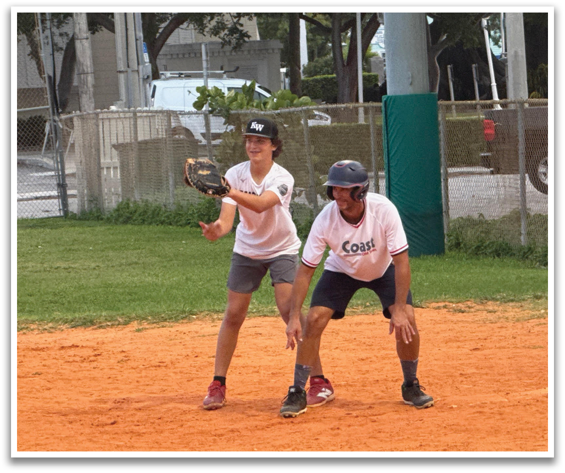 Two baseball players on a field, one wearing a catcher's mitt and the other wearing a helmet. AI generated content