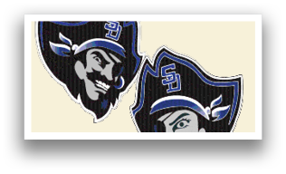 Two pirate logos with eyes and mustaches. AI generated content