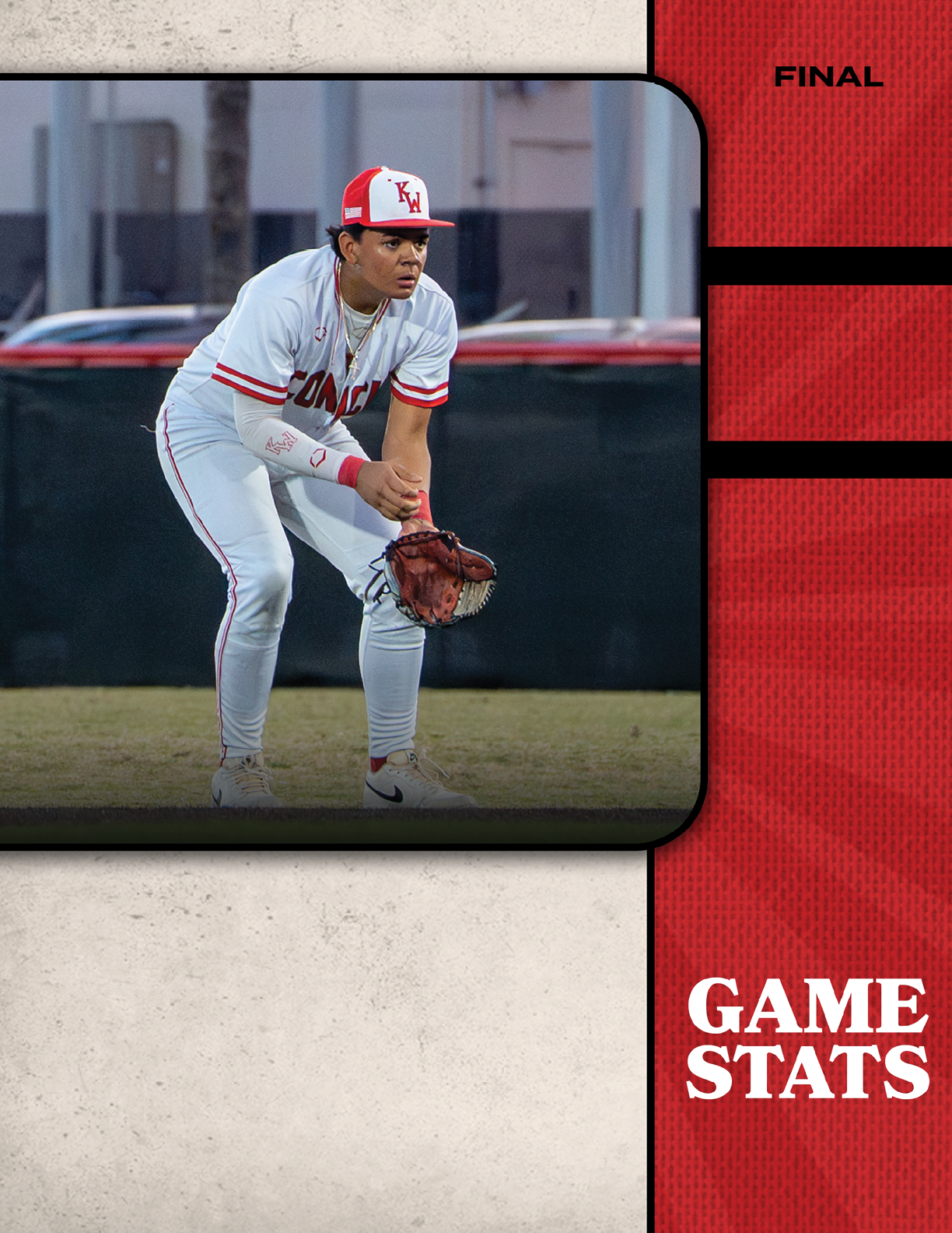 A baseball player wearing a red and white uniform is holding a baseball mitt. AI generated content