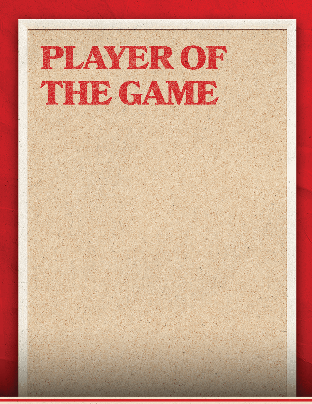 A cardboard sign with the words “Player of the Game" written on it. AI generated content