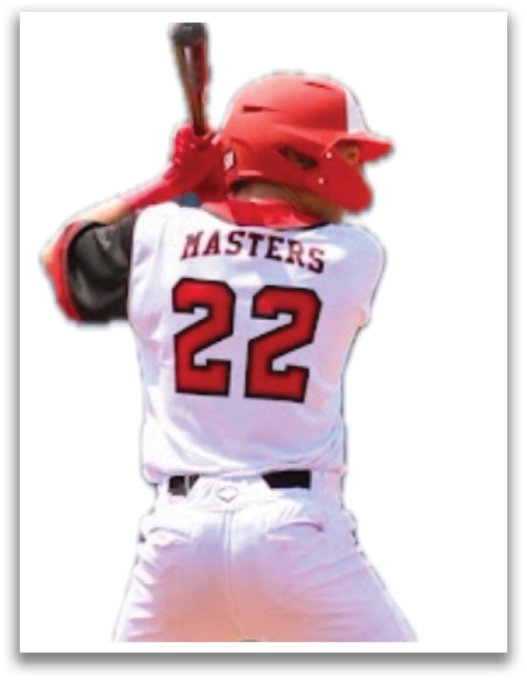 A baseball player in a red helmet and white uniform is holding a bat, ready to swing. AI generated content