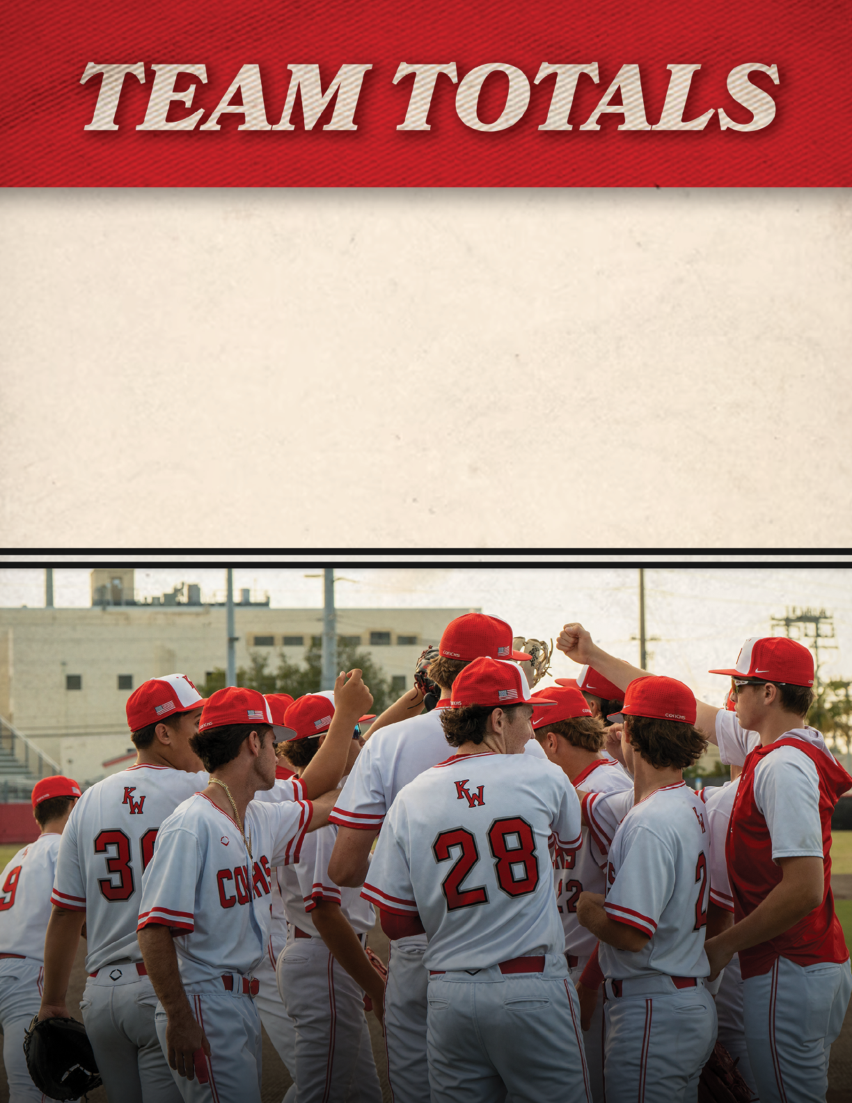 A group of baseball players wearing red and white uniforms. Description generated by AI