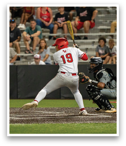 A baseball player is swinging a bat at a ball. Description generated by AI