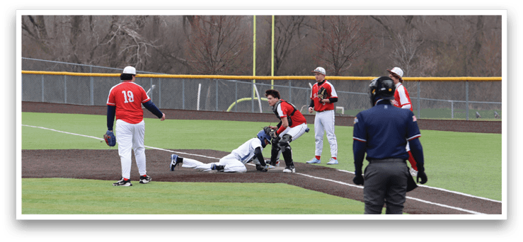 A baseball game is in progress with a player sliding into home plate. AI generated content