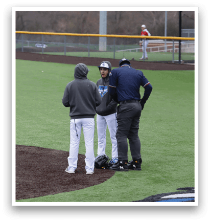 A group of people are standing on a baseball field. AI generated content
