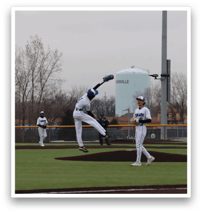 A baseball player is jumping in the air to catch a ball. AI generated content