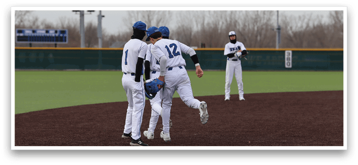 Three baseball players are on the field, one of them running towards the base. AI generated content