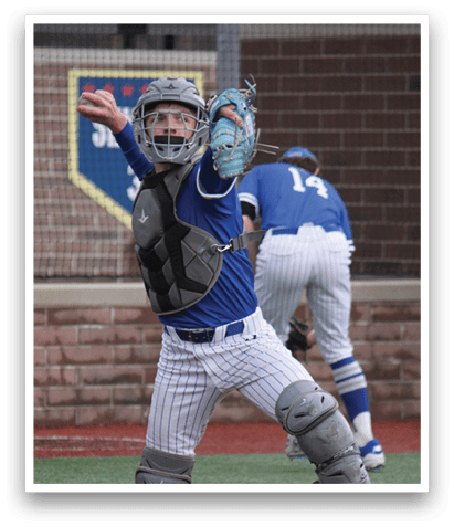 A baseball player wearing a blue uniform is attempting to catch a ball. AI generated content