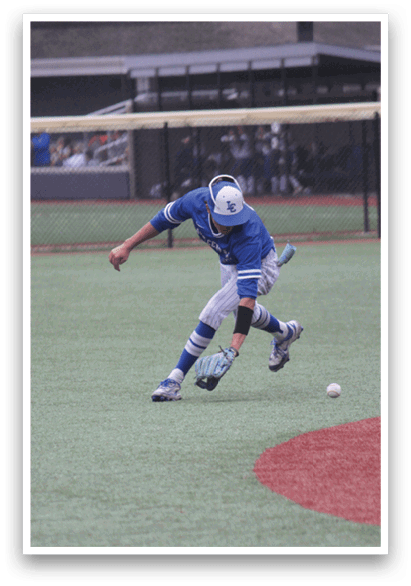 A baseball player is sliding into a base, wearing a blue shirt and white hat. AI generated content
