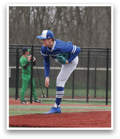 A baseball player in a blue and white uniform is in the process of throwing a ball. AI generated content