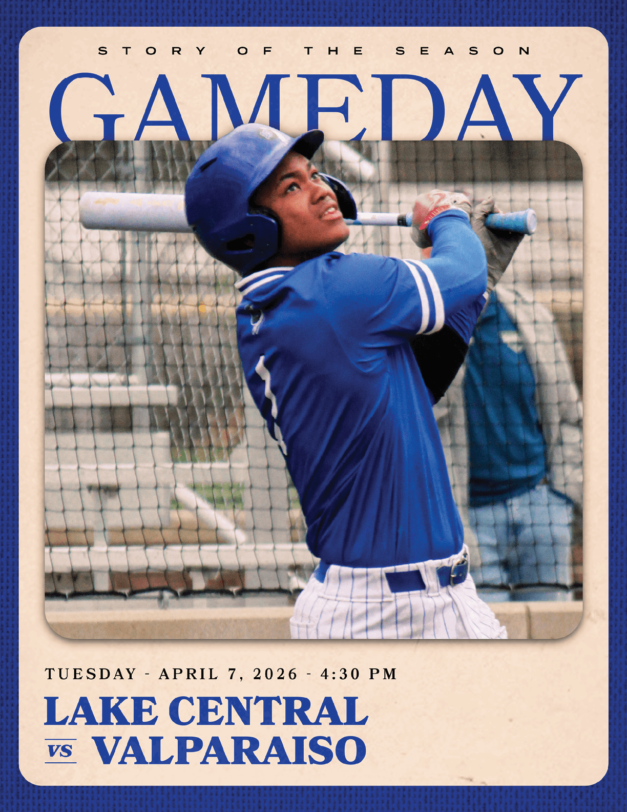 A baseball player in a blue uniform is swinging a bat. AI generated content