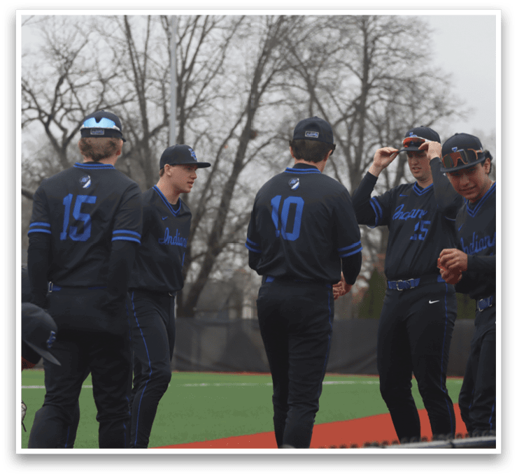 A group of baseball players wearing black uniforms and blue numbers on the back. AI generated content