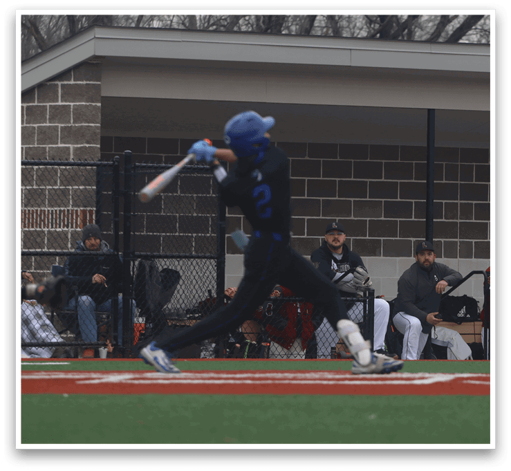 A baseball player in a blue shirt is swinging a bat at a ball. AI generated content
