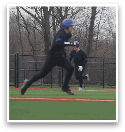Two baseball players running on a field. AI generated content