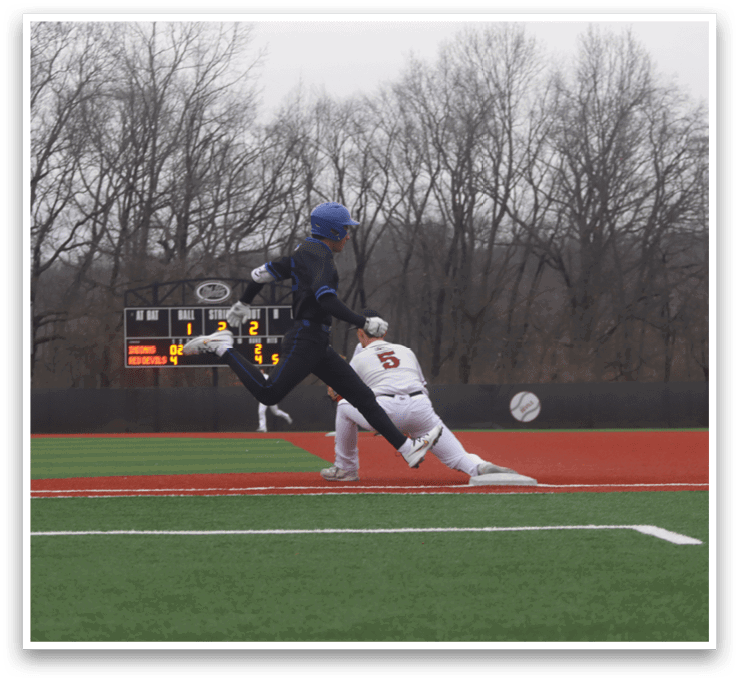 A baseball player is sliding into a base while the catcher tries to tag him out. AI generated content