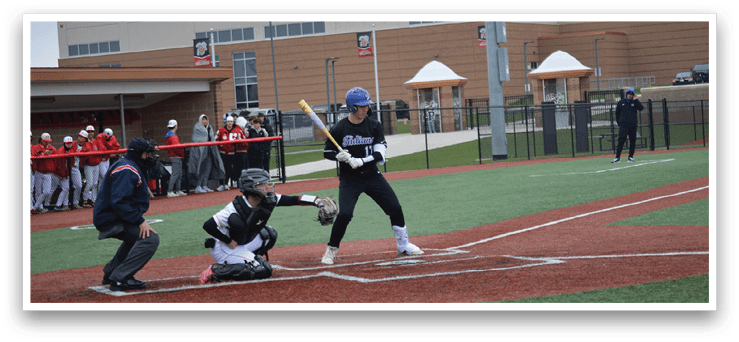 A baseball player is at home plate, holding a bat and getting ready to swing. AI generated content