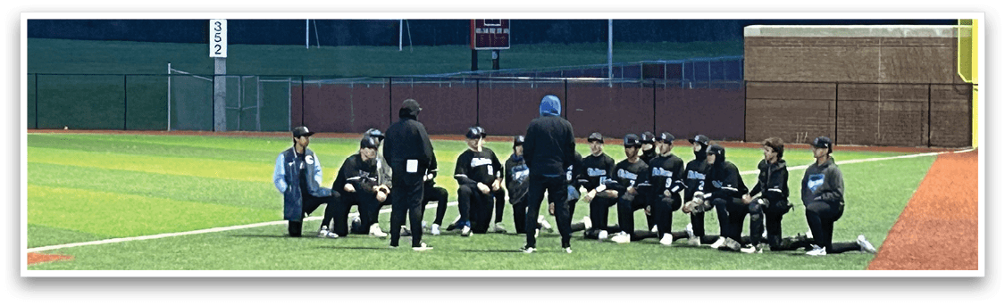 A group of people are gathered on a baseball field, some of them holding baseball bats. AI generated content