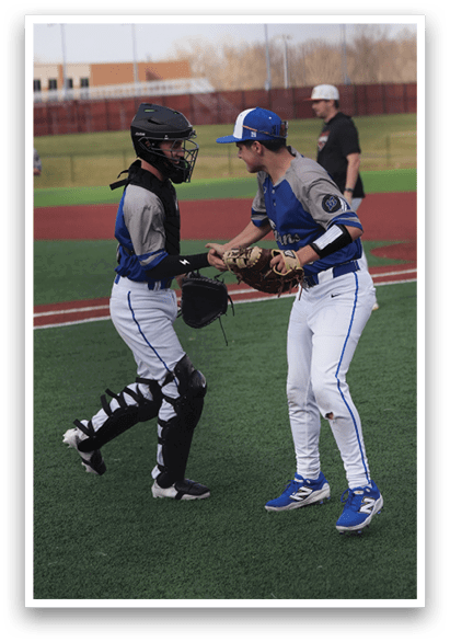 Two baseball players shake hands on the field. AI generated content
