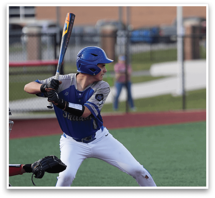 A baseball player in a blue helmet and white uniform is swinging a bat at a ball. AI generated content