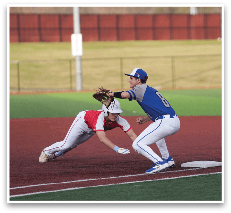 Two baseball players are on the field, one sliding into a base while the other tries to catch the ball. AI generated content