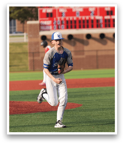 A baseball player in a blue and white uniform is running on the field. AI generated content