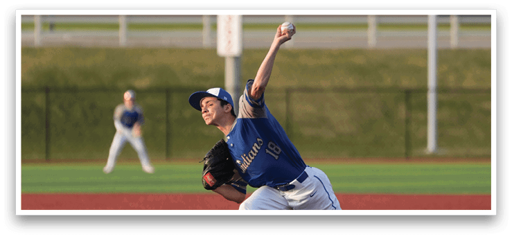 A baseball player in a blue shirt and white pants is pitching a ball on a field. AI generated content
