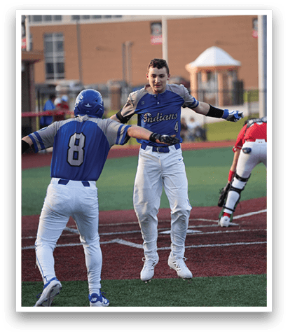 Two baseball players celebrating on the field. AI generated content