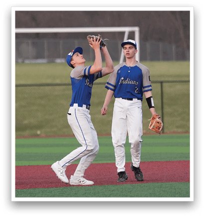 Two baseball players are on the field, one of them catching a ball. AI generated content