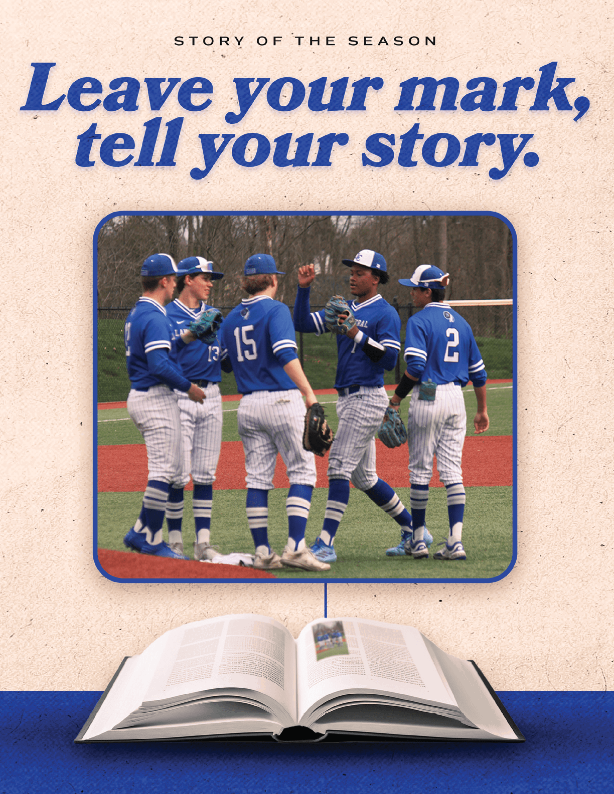 A group of baseball players wearing blue uniforms and white pants, standing on a field. AI generated content