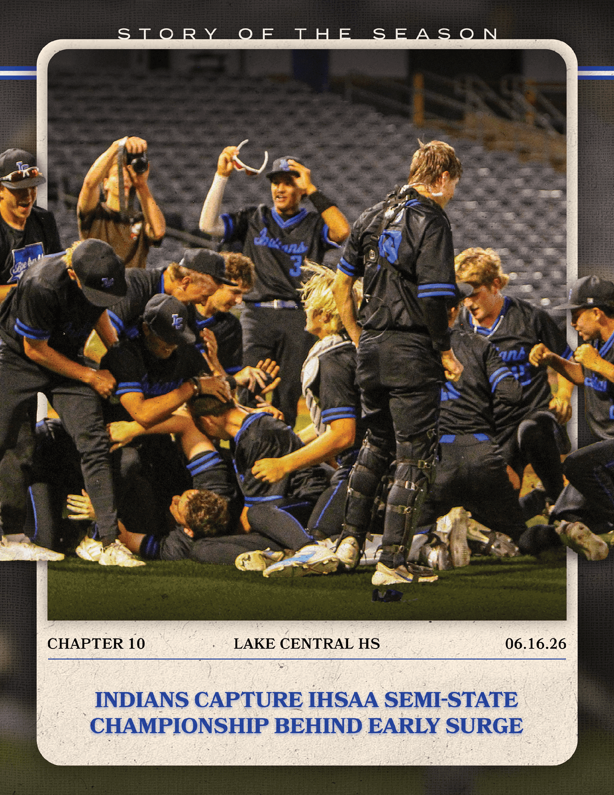 A group of baseball players holding up a trophy. Description generated by AI