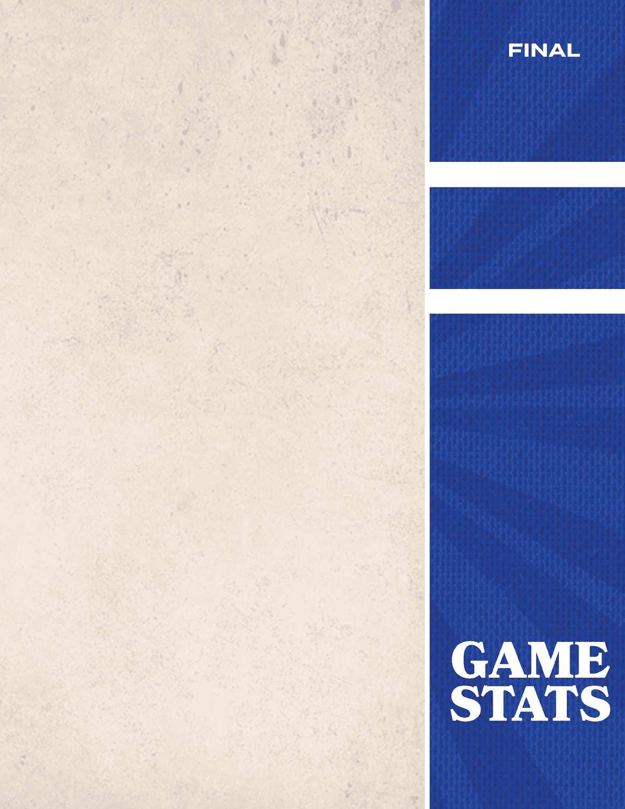 A white and blue poster with the words “Game Stats" written in blue. Description generated by AI
