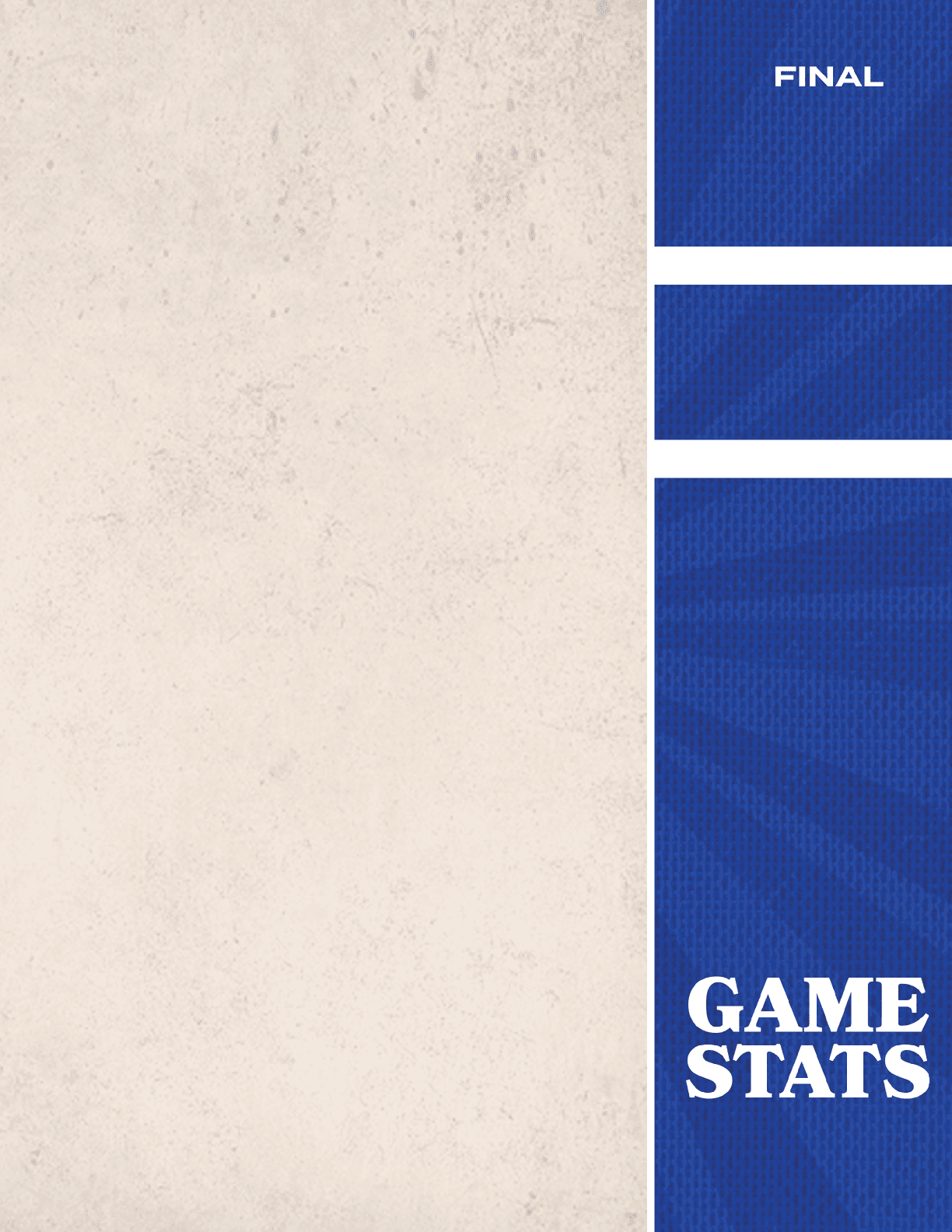 A white and blue poster with the words “Game Stats" written in blue. Description generated by AI