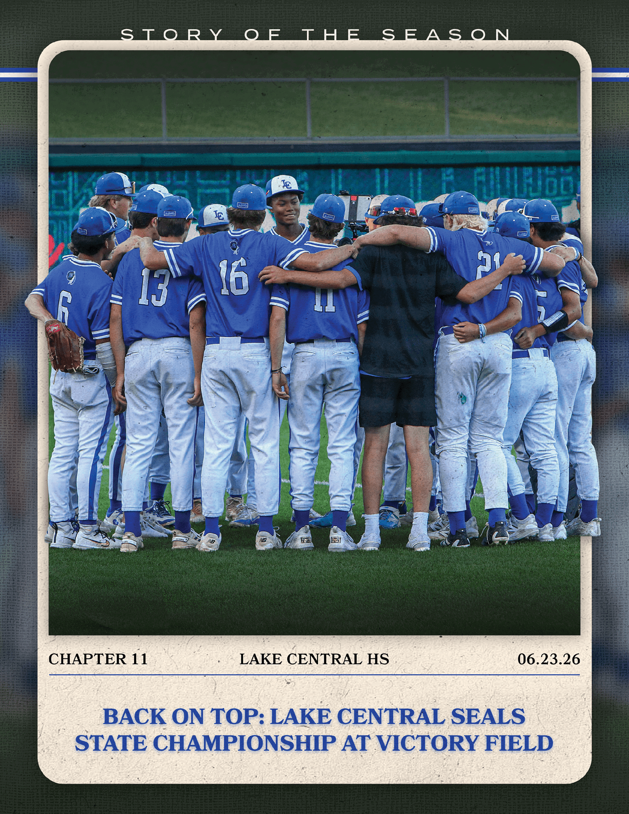 A group of baseball players holding up a trophy. Description generated by AI